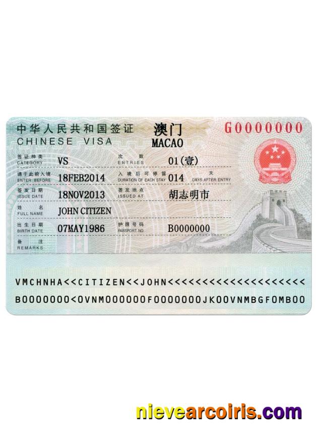 CHINA (MACAO) travel visa